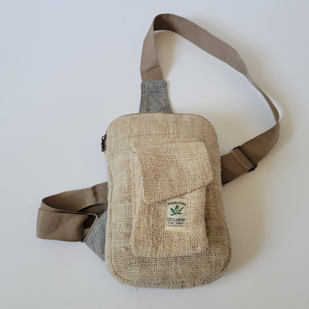 Rising International Woven Hemp Crossbosy Slingbag Earthy Granola Hippie Nature